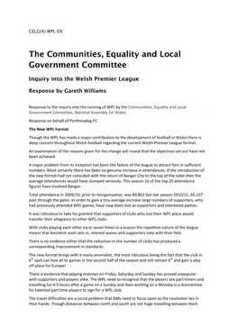 Response to the Inquiry Into the Running of WPL by the Communities