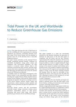 Tidal Power in the UK and Worldwide to Reduce Greenhouse Gas Emissions