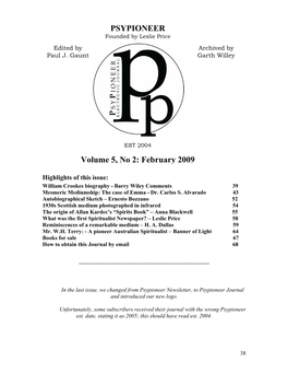 PSYPIONEER Volume 5, No 2: February 2009