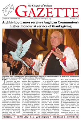 Archbishop Eames Receives Anglican Communion's Highest Honour At