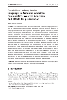 Language in Armenian American Communities: Western Armenian and Efforts for Preservation