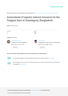 Assessment of Aquatic Natural Resources in the Tanguar Haor at Sunamgonj, Bangladesh