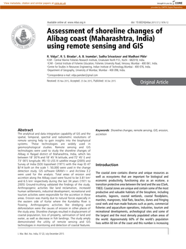 Assessment of Shoreline Changes of Alibag Coast (Maharashtra, India) Using Remote Sensing and GIS