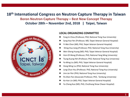 18Th International Congress on Neutron Capture Therapy in Taiwan