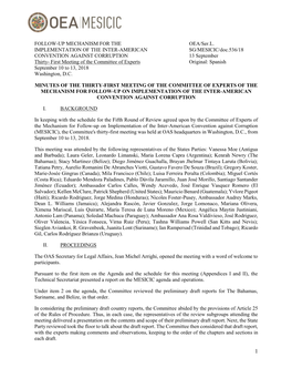 Minutes of the Thirty-First Meeting of the Committee of Experts of the Mechanism for Follow-Up on Implementation of the Inter-American Convention Against Corruption