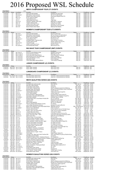 2016 Proposed WSL Schedule