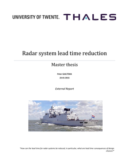 Radar System Lead Time Reduction