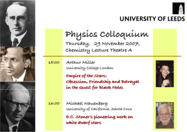 Physics Colloquium Thursday, 29 November 2007, Chemistry Lecture Theatre A