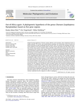 A Phylogenetic Hypothesis of the Genus Charaxes (Lepidoptera: Nymphalidae) Based on ﬁve Gene Regions