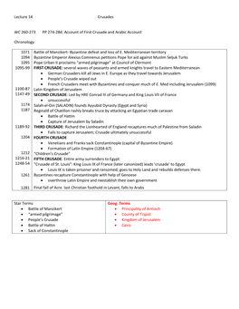 Lecture 14 Crusades WC 260-273 PP 274-284: Account of First Crusade