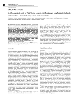 ORIGINAL ARTICLE Incidence and Diversity of PAX5 Fusion Genes In