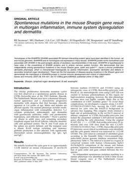 Spontaneous Mutations in the Mouse Sharpin Gene Result in Multiorgan Inflammation, Immune System Dysregulation and Dermatitis