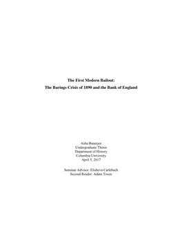 The First Modern Bailout: the Barings Crisis of 1890 and the Bank of England