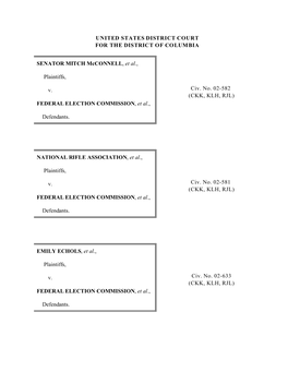 SENATOR MITCH Mcconnell, Et Al., Plaintiffs, V. FEDERAL