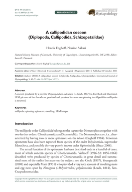 A Callipodidan Cocoon (Diplopoda, Callipodida, Schizopetalidae)