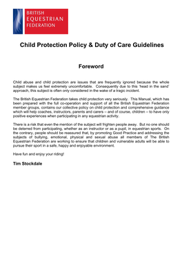 Child Protection Policy & Duty of Care Guidelines
