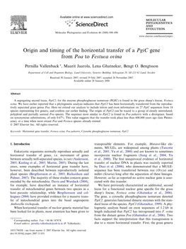 Origin and Timing of the Horizontal Transfer of a Pgic Gene from Poa to Festuca Ovina