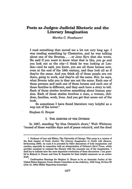 Poets As Judges: Judicial Rhetoric and the Literary Imagination Martha C