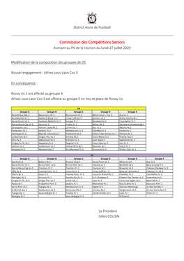 Commission Des Compétitions Seniors Avenant Au PV De La Réunion Du Lundi 27 Juillet 2020