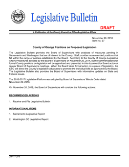 County of Orange Positions on Proposed Legislation