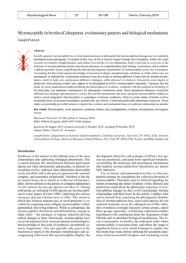 Myrmecophily in Beetles (Coleoptera): Evolutionary Patterns and Biological Mechanisms