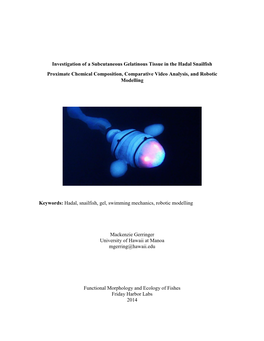 Investigation of a Subcutaneous Gelatinous Tissue in the Hadal Snailfish Proximate Chemical Composition, Comparative Video Analysis, and Robotic Modelling