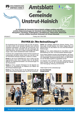 Amtsblatt UNSTRUT-HAINICH-KREIS Der Gemeindei Unstruliainichib