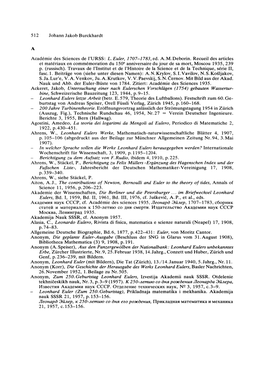 512 Johann Jakob Burckhardt a Academie Des Sciences De L'urss: L.Euler, 1707-1783, Ed. AM.Deborin. Recueil Des Articles Et Mater