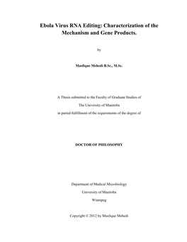 Ebola Virus RNA Editing: Characterization of the Mechanism and Gene Products