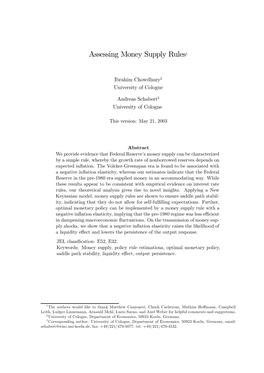 Assessing Money Supply Rules1