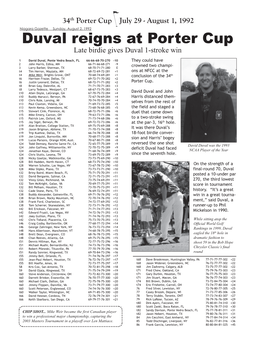 1992 Niagara Gazette Sunday, August 2, 1992 Duval Reigns at Porter Cup Late Birdie Gives Duval 1-Stroke Win
