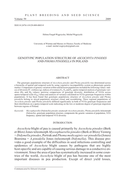 Genotypic Population Structure of Ascochyta Pinodes and Phoma Pinodella in Poland