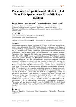 Proximate Composition and Fillets Yield of Four Fish Species from River Nile State (Sudan)