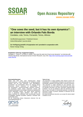 An Interview with Orlando Fals Borda Cendales, Lola; Torres, Fernando; Torres, Alfonso