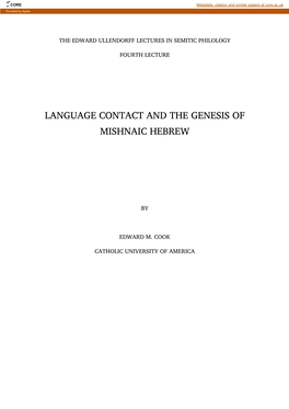 Language Contact and the Genesis of Mishnaic Hebrew