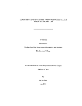 Competitive Balance in the National Hockey League After the Salary Cap