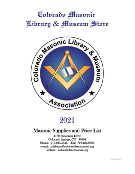 Colorado Masonic Library & Museum Store 2021