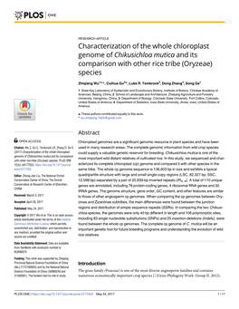 Characterization of the Whole Chloroplast Genome of Chikusichloa Mutica and Its Comparison with Other Rice Tribe (Oryzeae) Species