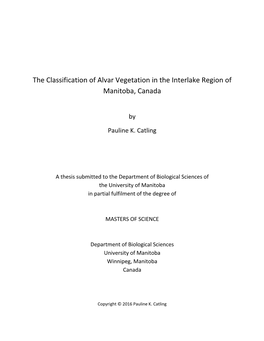 The Classification of Alvar Vegetation in the Interlake Region of Manitoba, Canada