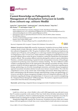Current Knowledge on Pathogenicity and Management of Stemphylium Botryosum in Lentils (Lens Culinaris Ssp