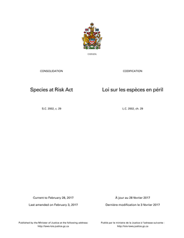 Species at Risk Act Loi Sur Les Espèces En Péril