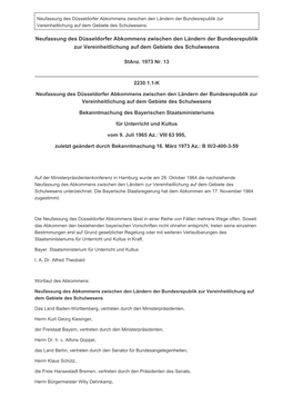 Neufassung Des Düsseldorfer Abkommens Zwischen Den Ländern Der Bundesrepublik Zur Vereinheitlichung Auf Dem Gebiete Des Schulwesens