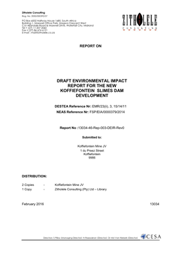 Draft Environmental Impact Report for the New Koffiefontein Slimes Dam Development