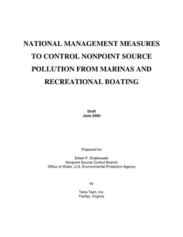 National Management Measures to Control Nonpoint Source Pollution from Marinas and Recreational Boating