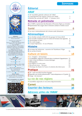 Éditorial ARAF 2 Retraite Et Préretraite 5 Santé 6 Aéronautique 7 Histoire 14 Culture Et Loisirs 18 Pratique 25 La Vie De No