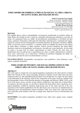 Indicadores De Pobreza E Privação Social Na Área Urbana De Santa Maria, Rio Grande Do Sul