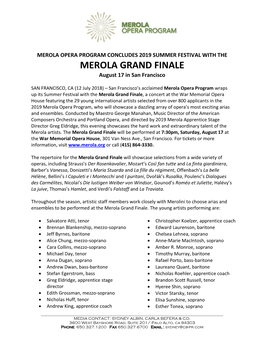 MEROLA GRAND FINALE August 17 in San Francisco