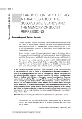 Narratives About the Solovetskie Islands and the Memory of Soviet Repressions