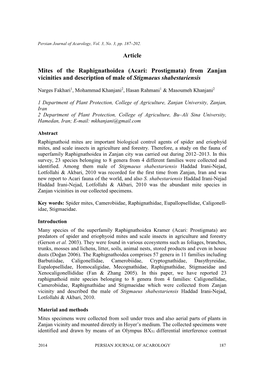 Article Mites of the Raphignathoidea (Acari: Prostigmata)