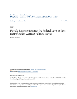 Female Representation at the Federal Level in Post-Reunification German Political Parties" (2017)